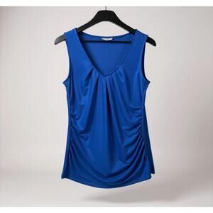 New York & Company Stretch Blue Ruched Tank Top Women’s Size M Scoop Neck